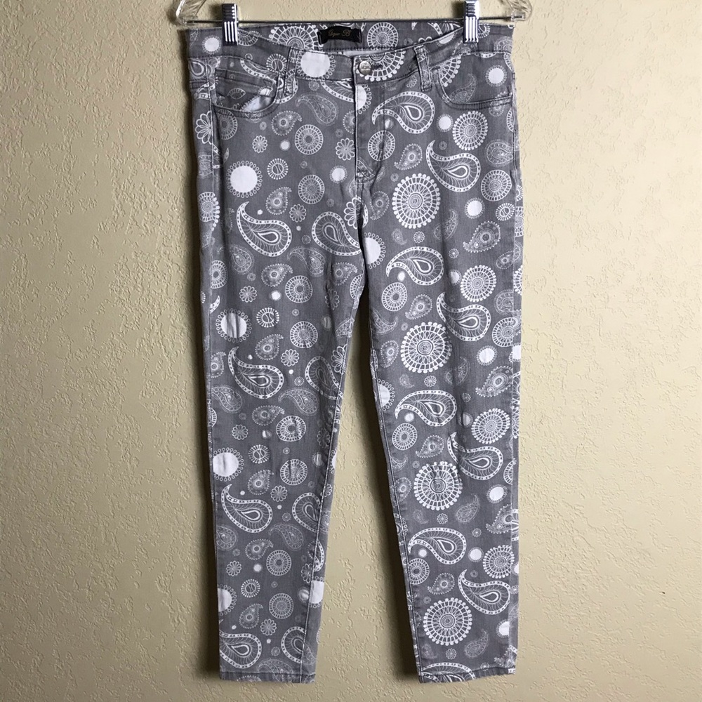 Klique B Paisley Print Jeans Gray Denim Cropped